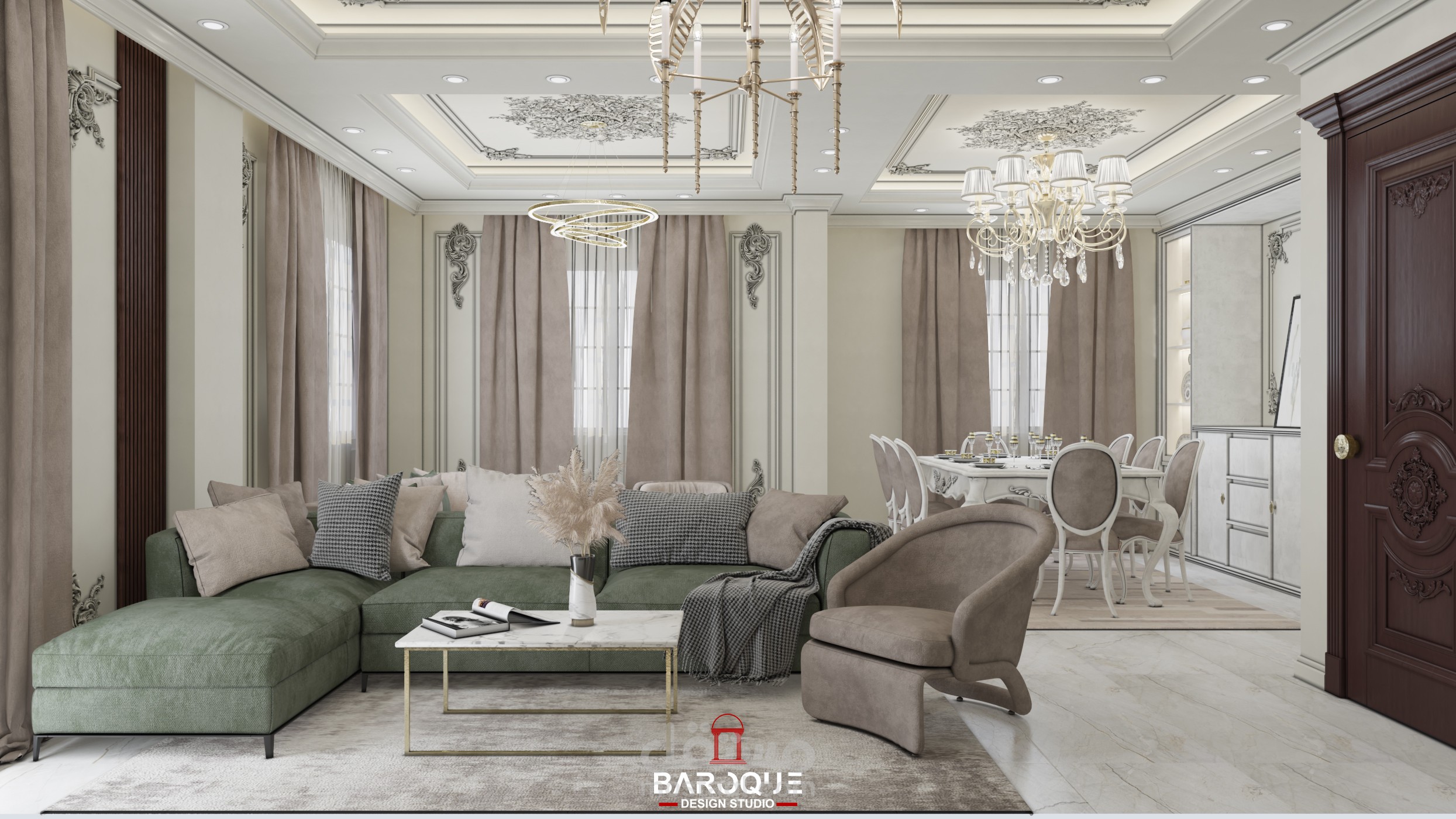 تصميم داخلى لصالة استقبال و معيشة | مستقل