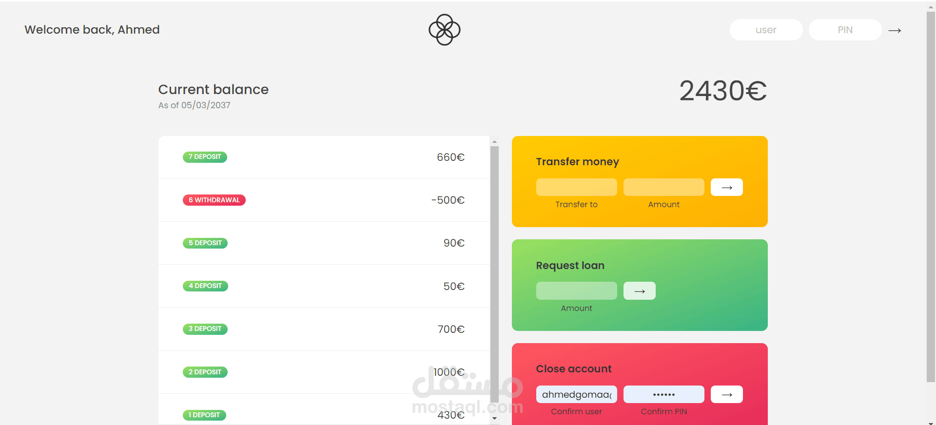 banking transactions web application | مستقل