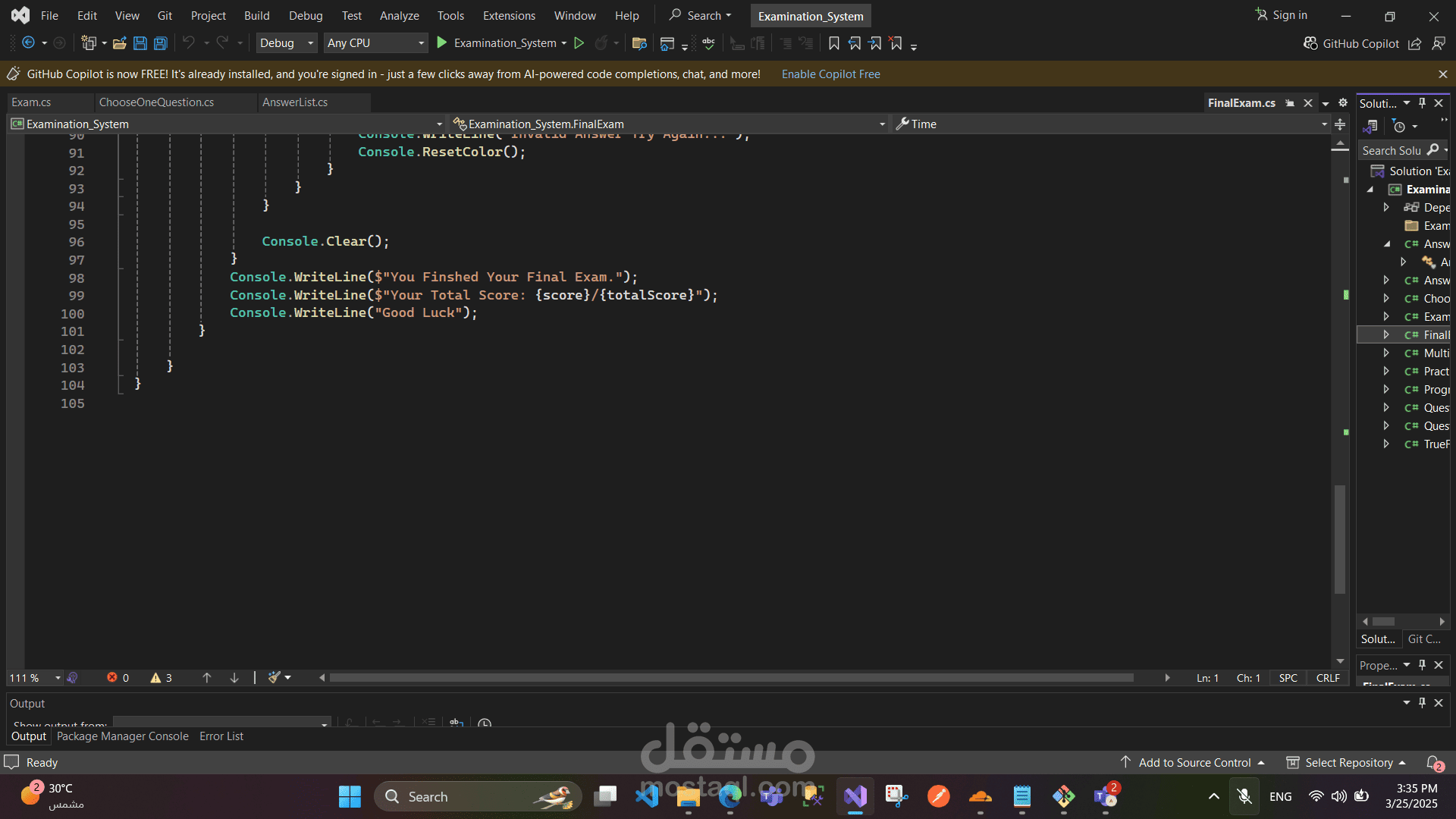 Examination System Task in C# using Object-Oriented Programming (OOP ...
