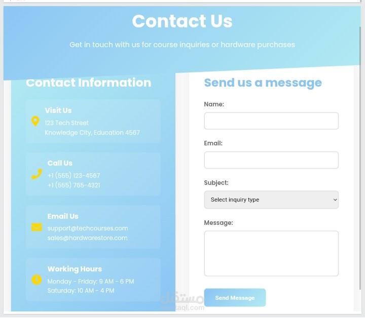 Contact Us Page for a Course and Hardware Products Website | مستقل