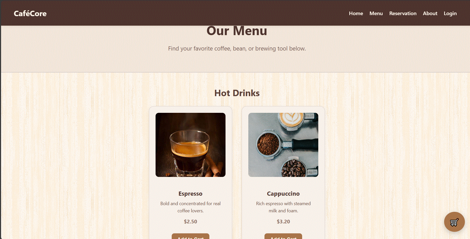 Project Showcase | CaféCore – Coffee Shop Website | مستقل