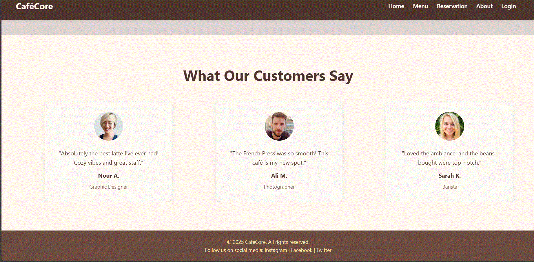 Project Showcase | CaféCore – Coffee Shop Website | مستقل