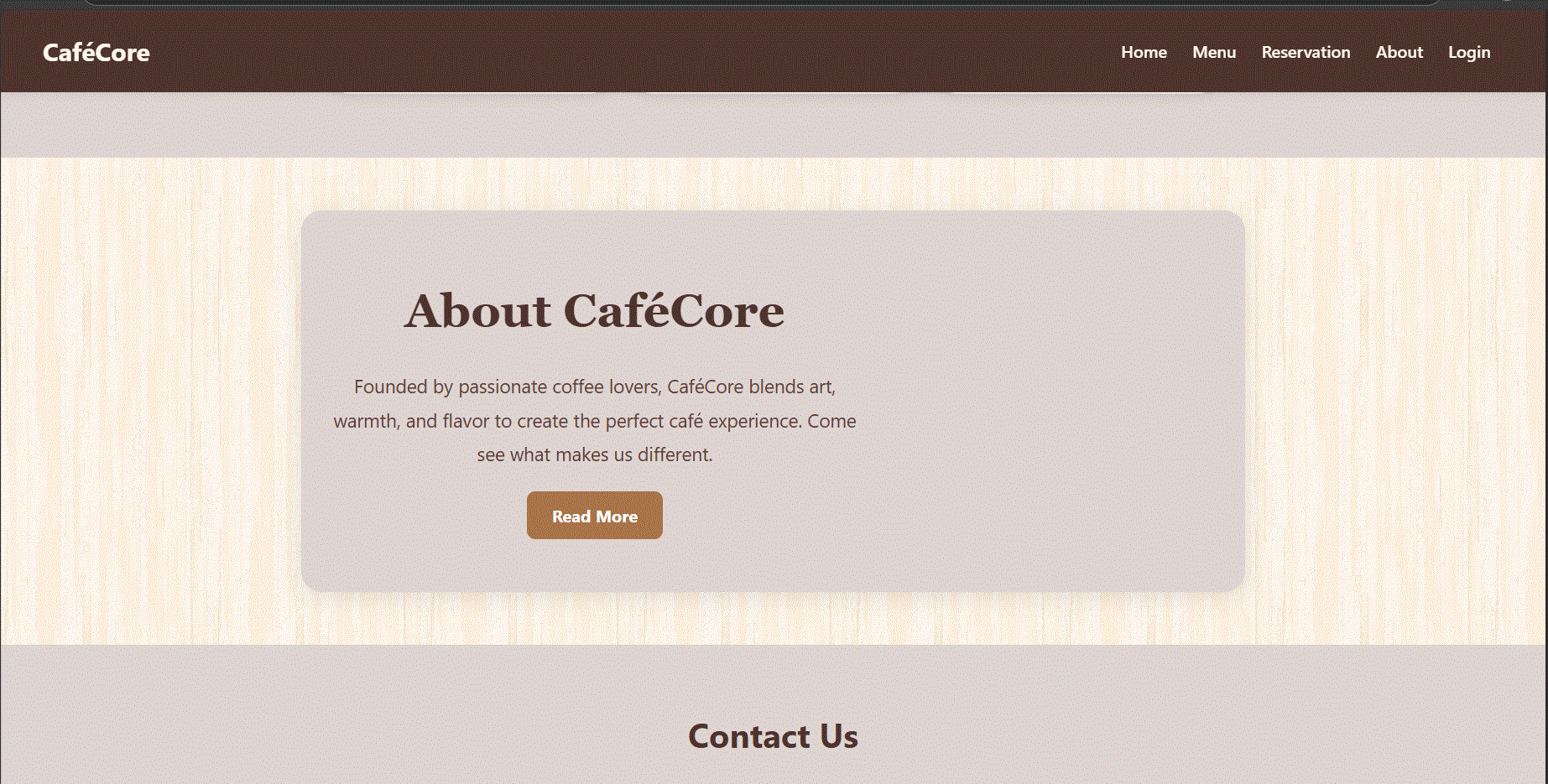 Project Showcase | CaféCore – Coffee Shop Website | مستقل