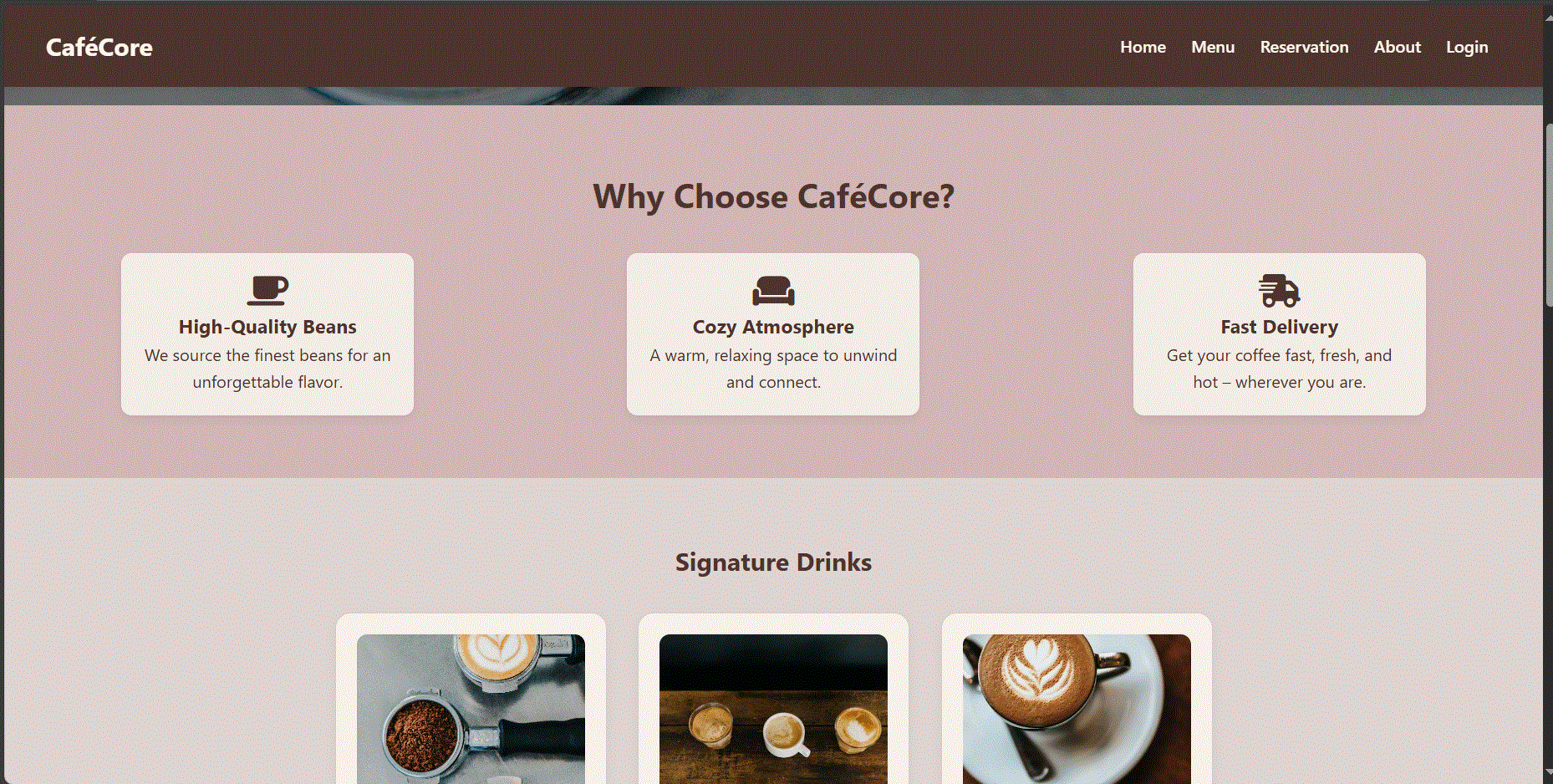 Project Showcase | CaféCore – Coffee Shop Website | مستقل