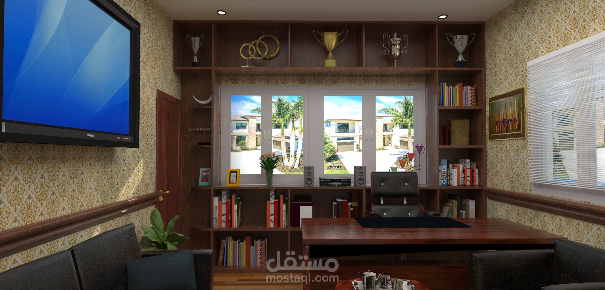 تصميم داخلي لمكتب مدير نادي رياضي