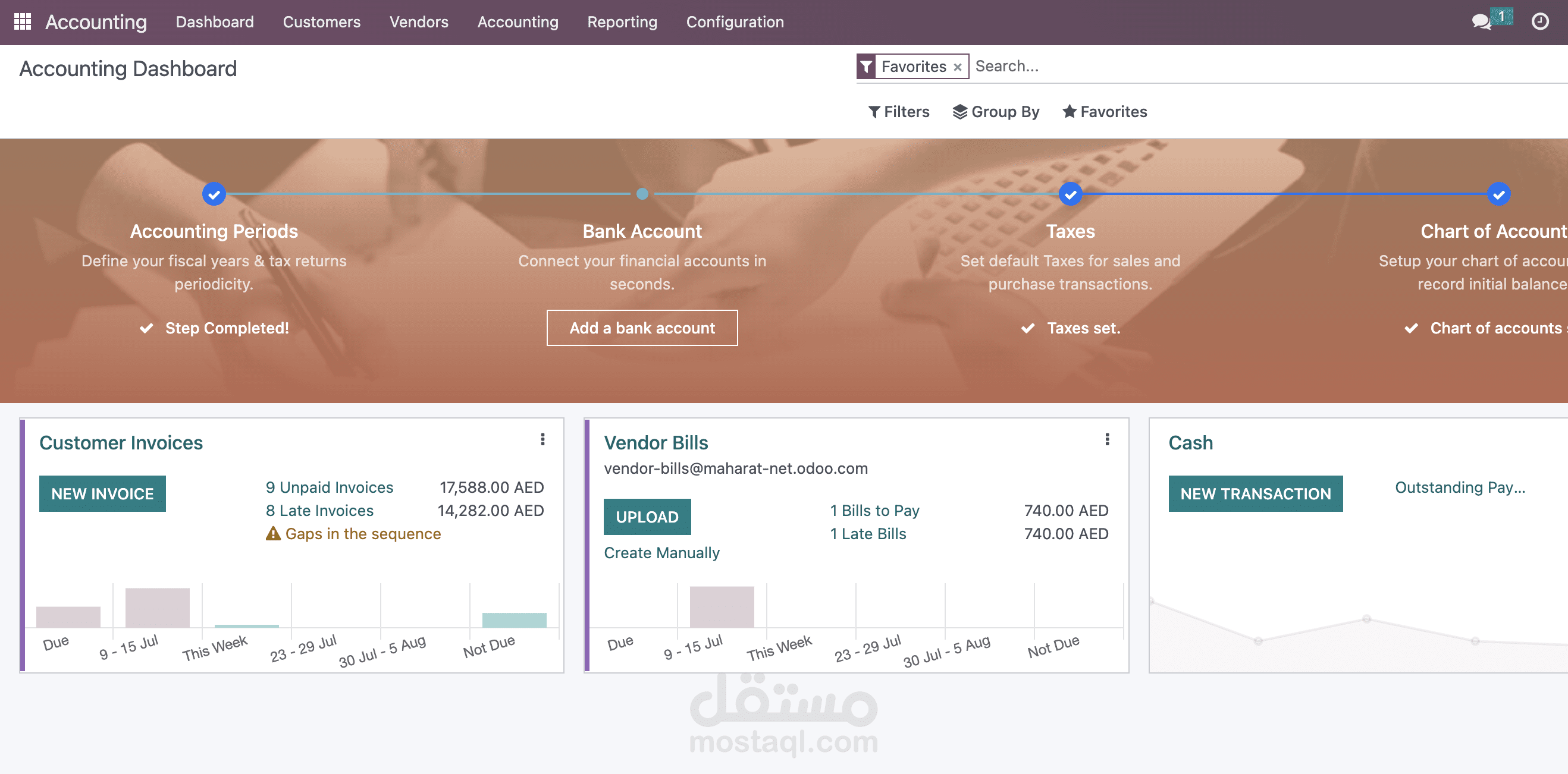 مسك حسابات شركة خدماتية على برنامج odoo