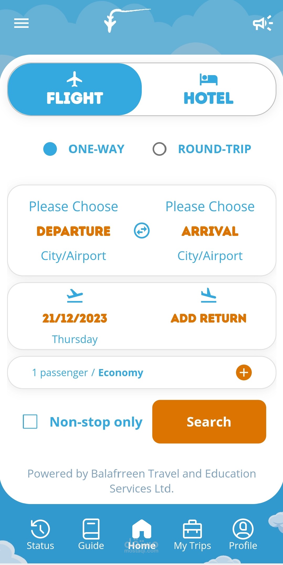 تطبيق موبايل لحجز تذاكر الطيران