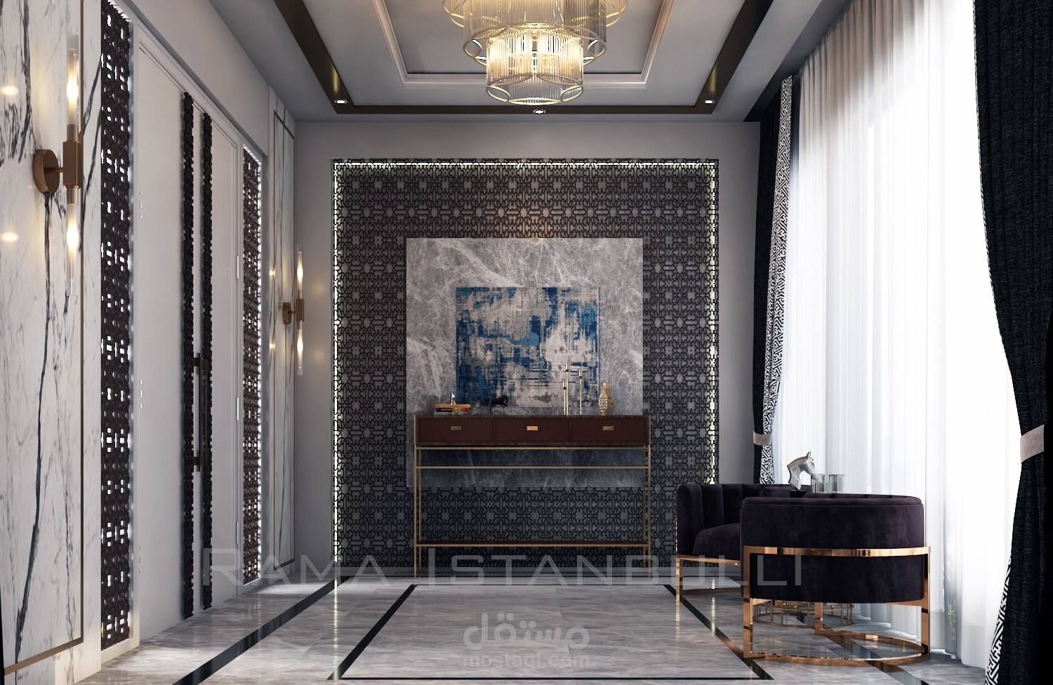 تصميم داخلي لمجلس مع بهو