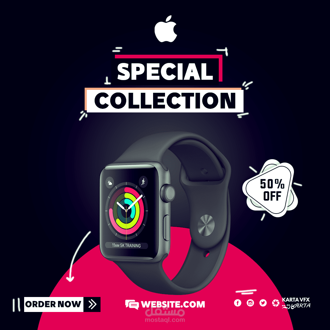 تصميمي للسوشيال ميديا فيس بوك لمنتج ساعه