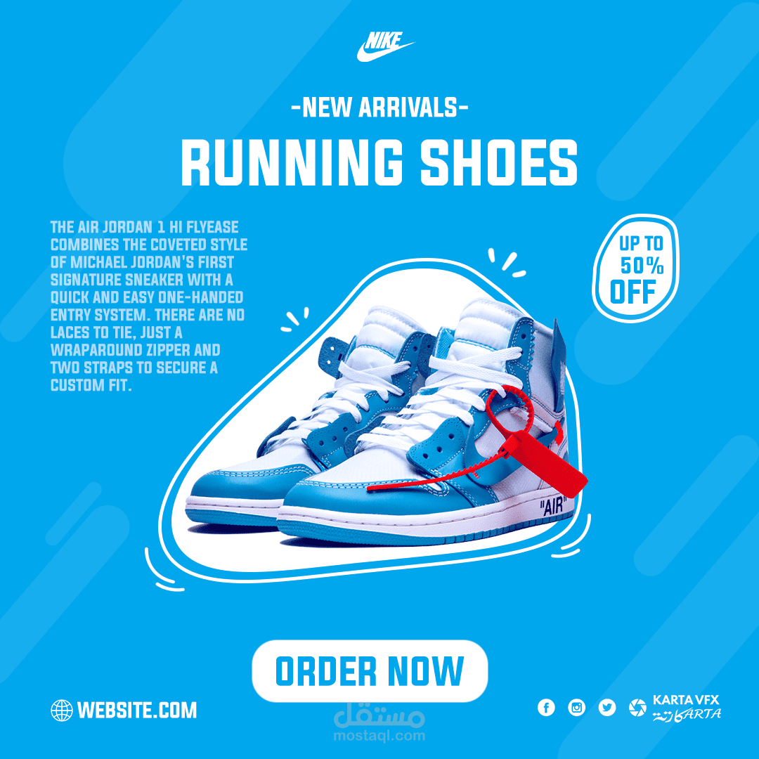 تصميمي للسوشيال ميديا فيس بوك لمنتج حذاء بشكل تفصيلي