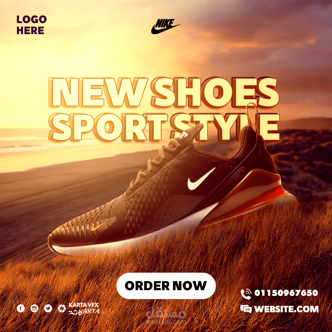 تصميمي للسوشيال ميديا فيس بوك لمنتج حذاء دمج بشكل تفصيلي