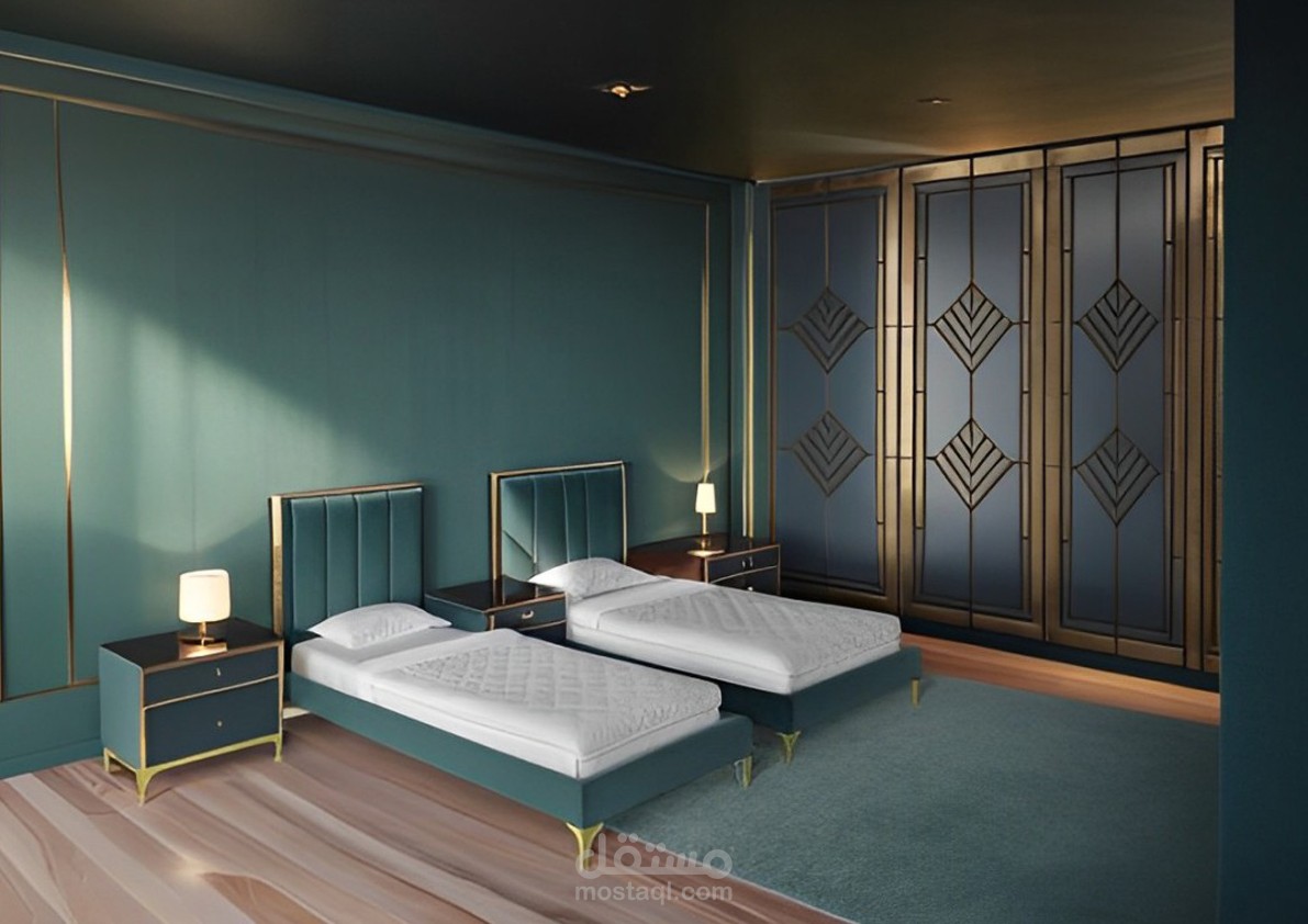 توزيع و تصميم شقة سكنية  68 م² باستايل Art Deco