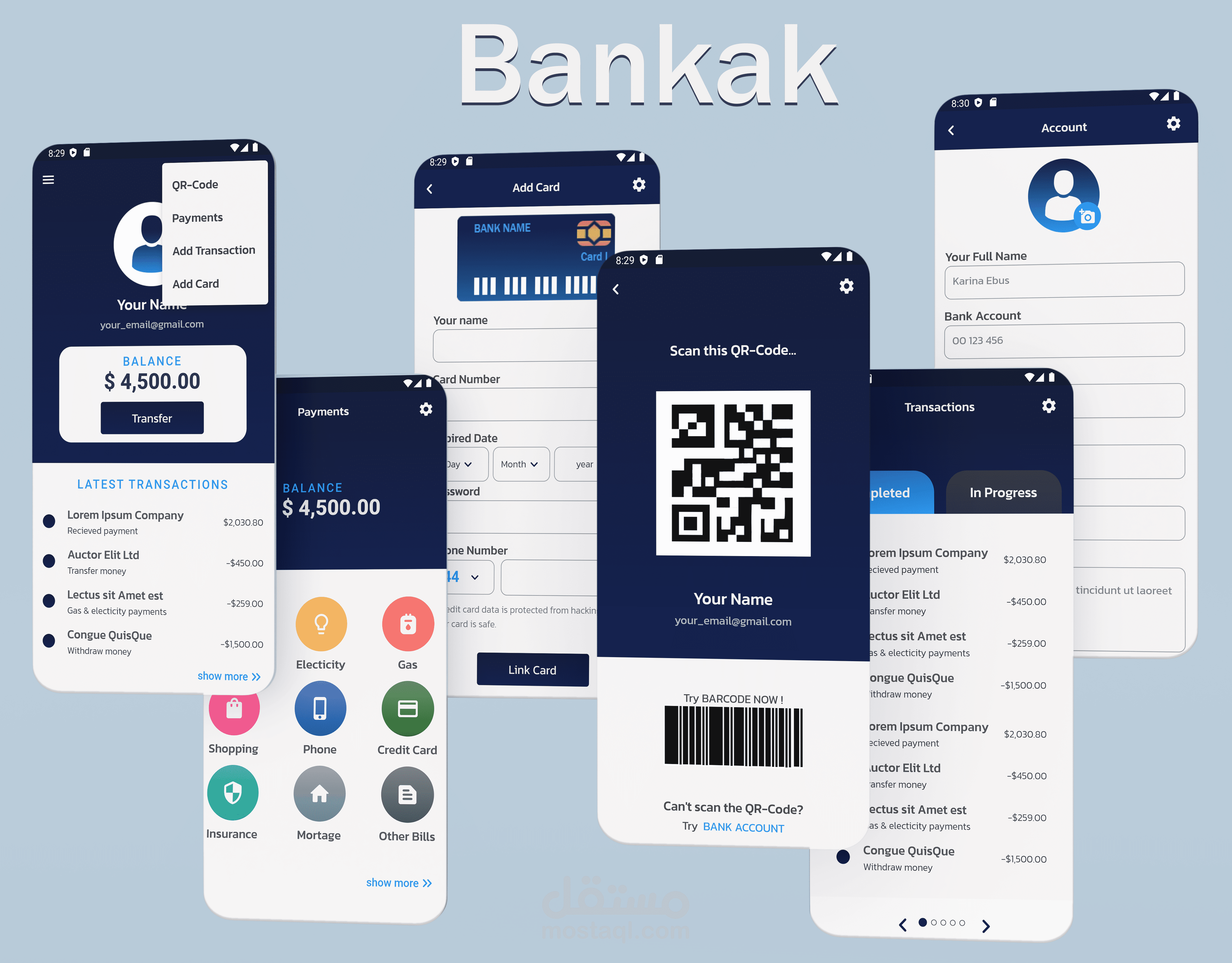 Bankak-App تصميم ديزاين تطبيق خاص بالمعاملات البنكية وربط المستخدم بحسابه البنكي