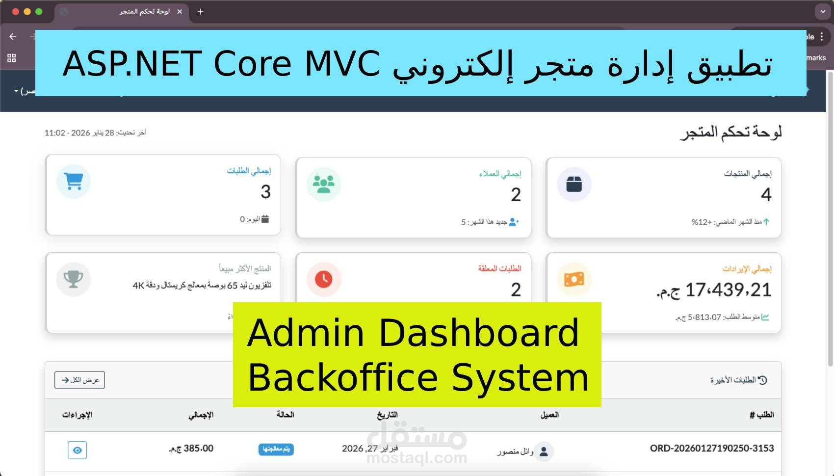 نظام إدارة متجر إلكتروني جاهز ASP.Net core MVC قابل للتطوير