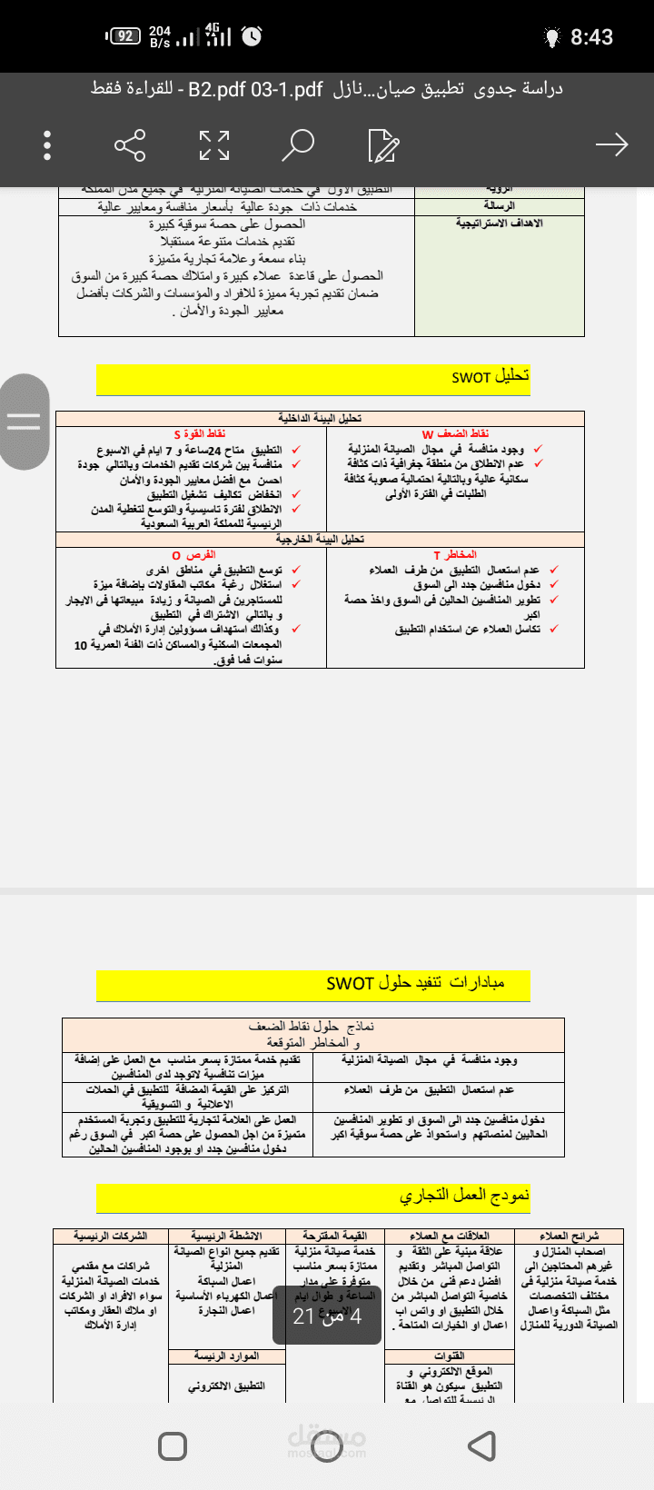 دراسة جدوي لتطبيق الكتروني لتقديم خدمات الصيانه المنزلية