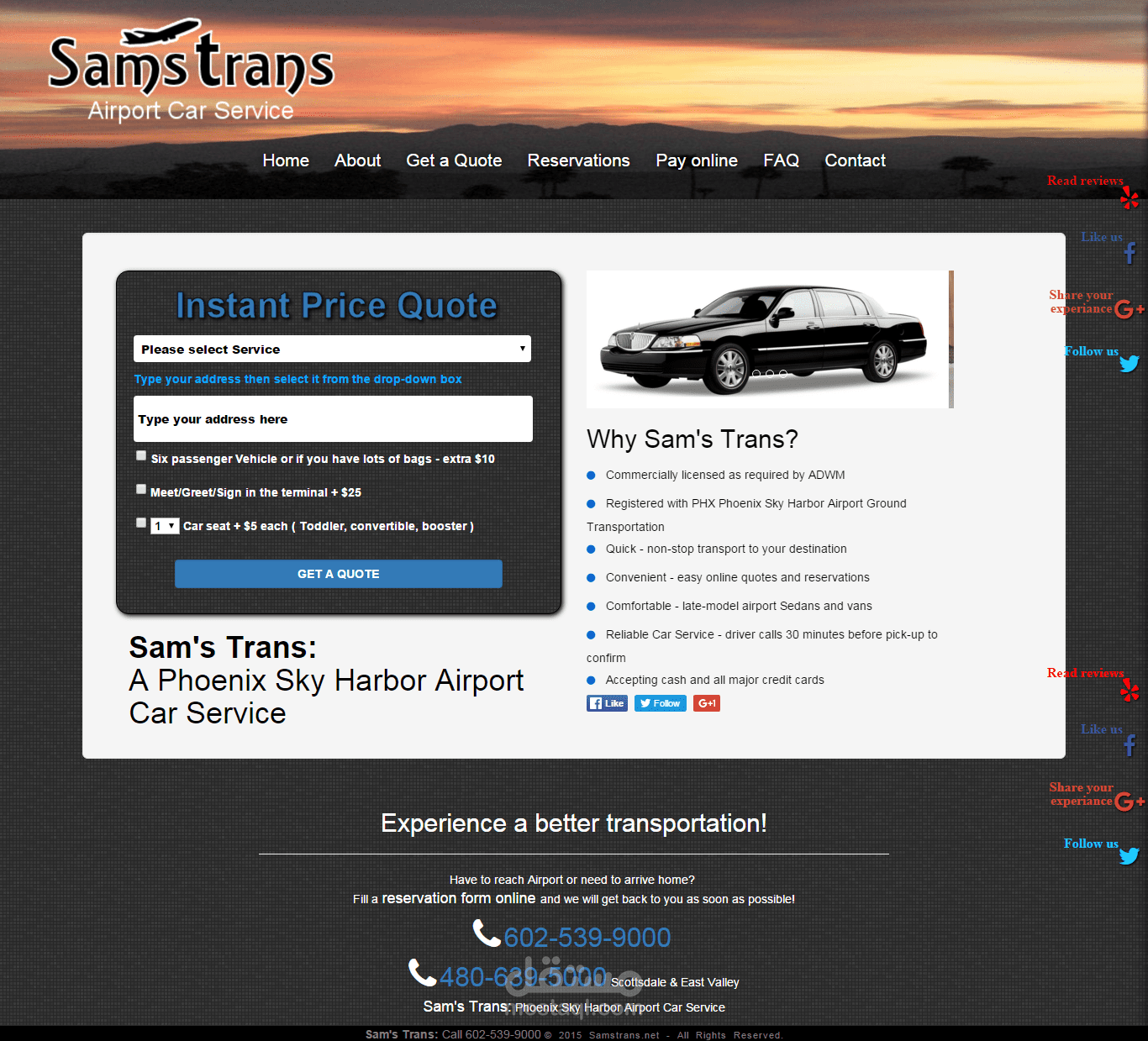 Airport Car Service Phoenix, AZ | Get instant Price quote online | Airport Taxi Cab Service Scottsdale, AZ