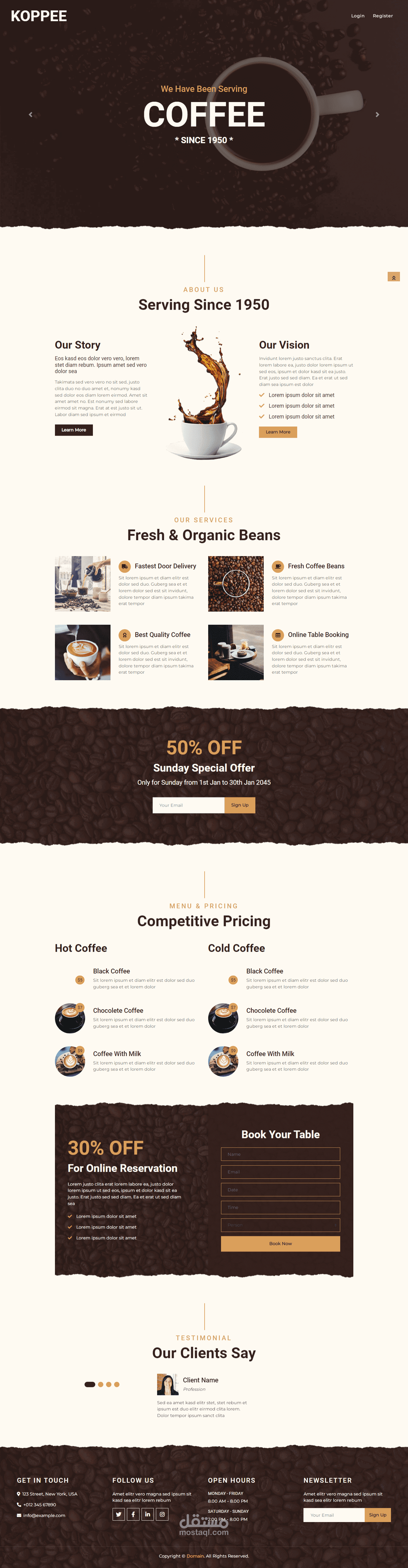 Landing Page لمحل مخصص لبيع القهوة