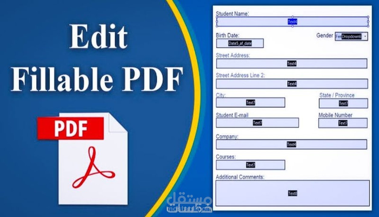 تصميم نموذج pdf تفاعلي قابل للتعبئة والطباعة