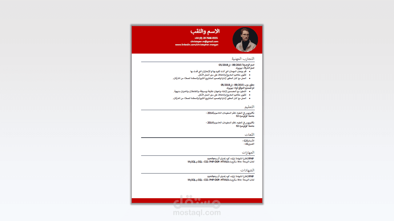 تصميم سيرة ذاتية احترافية  باللغتين عربي - إنجليزي