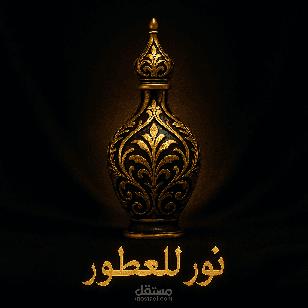 تصميم شعار فاخر لعطر "نور" – فخامة الخط العربي مع الزخرفة الذهبية