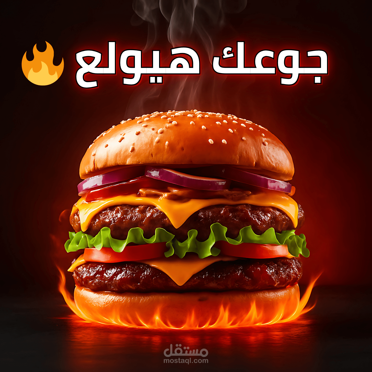 تصاميم إعلانات برجر ناري — حملة تسويقية جذابة للطعام الحار
