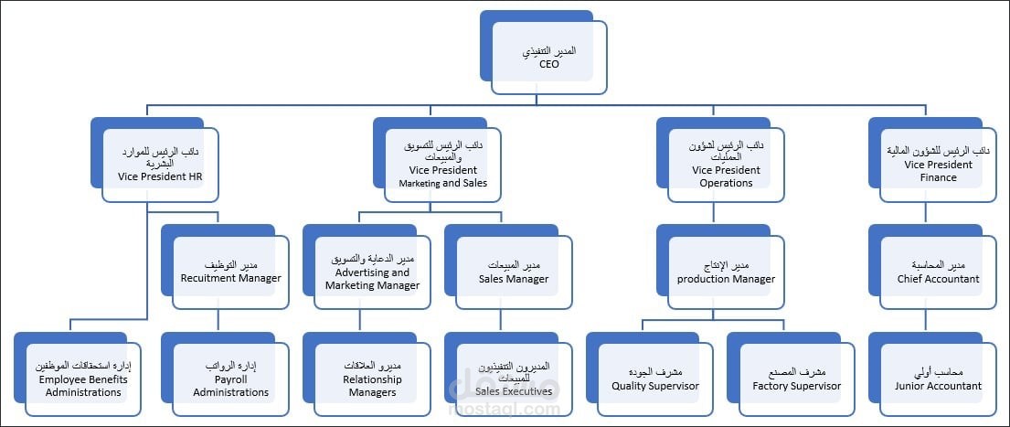تصور للهيكل التنظيمي لشركة متوسطة