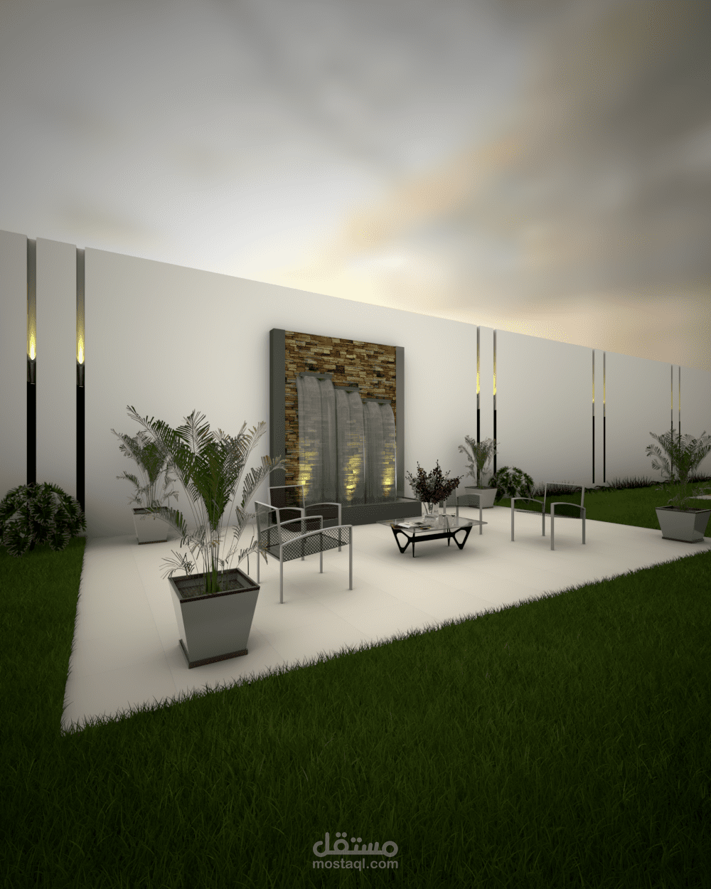 تصميم واجهات وحديقة