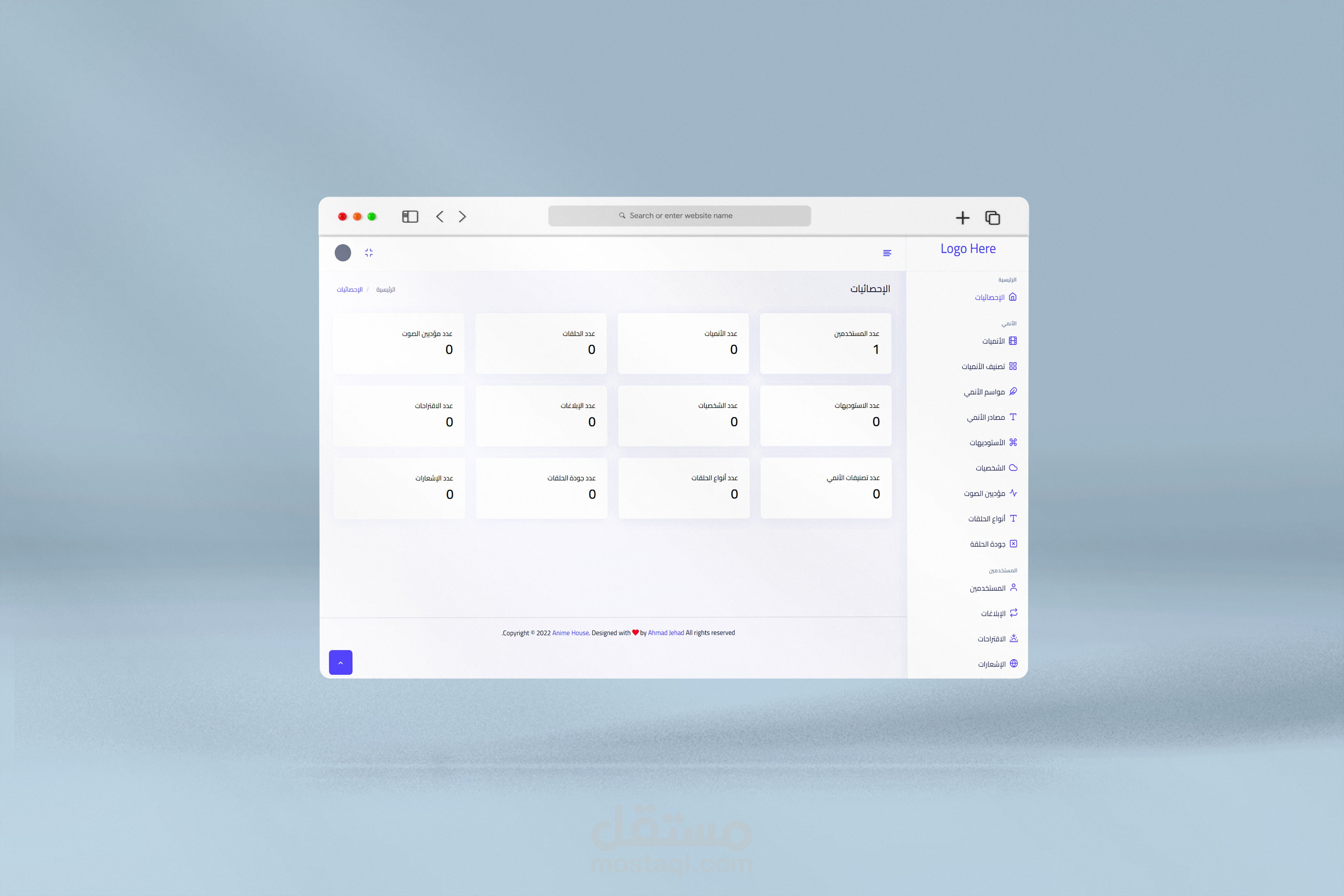 لوحة تحكم لتطبيق Anime House