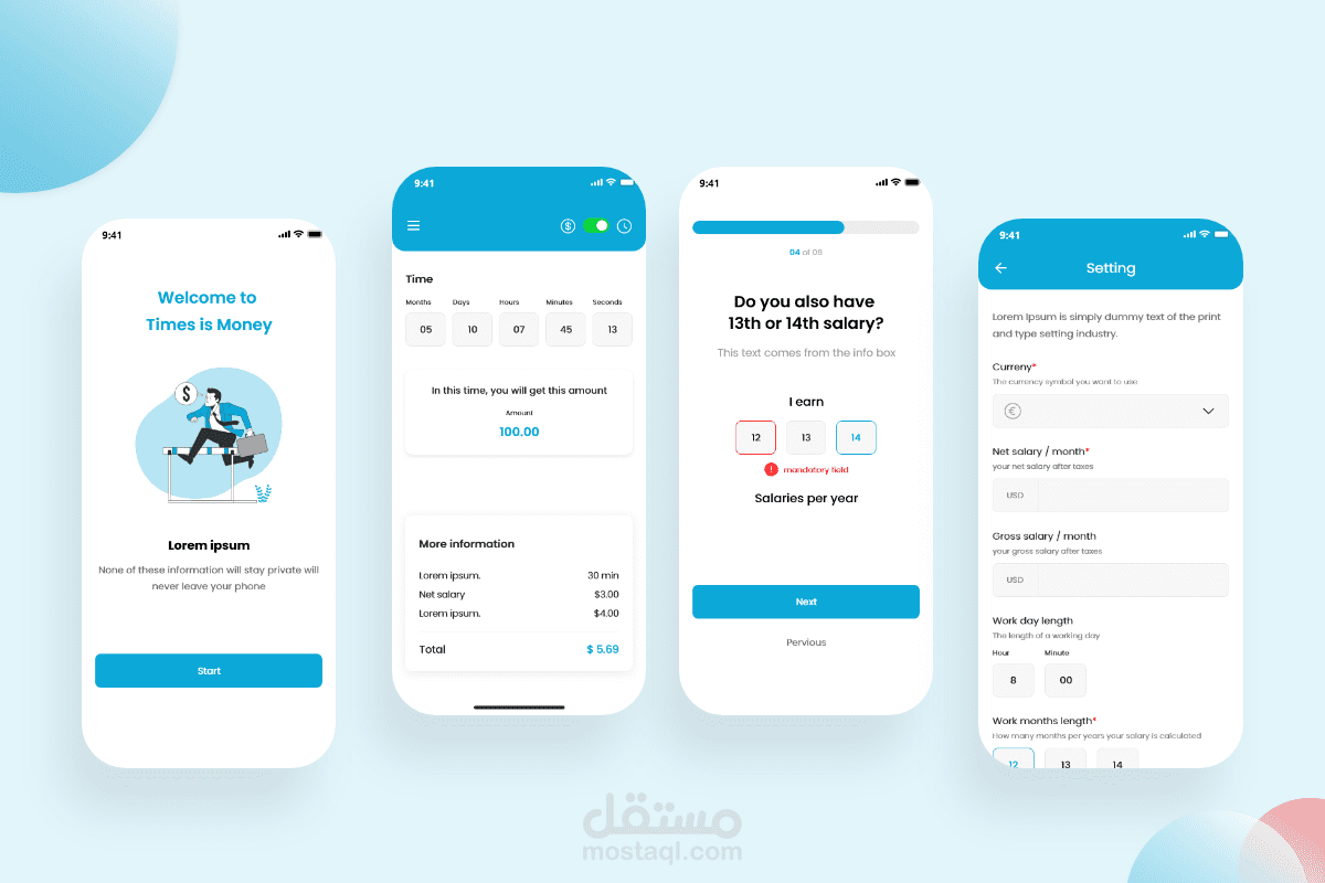 تصميم لتطبيق الوقت هو المال | UXUI design for an app is time is money
