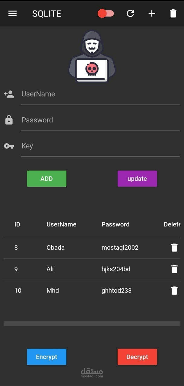 تطبيق تشفير كلمات سر المستخدمين