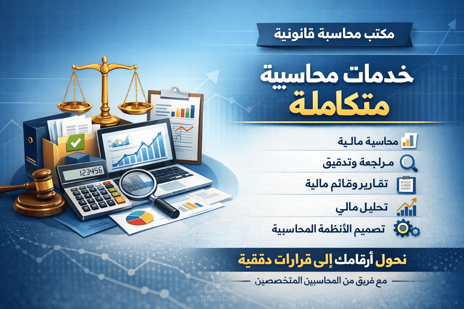 خدمات محاسبية متكاملة: محاسبة - مراجعة – تقارير - تحليل مالي – قوائم مالية