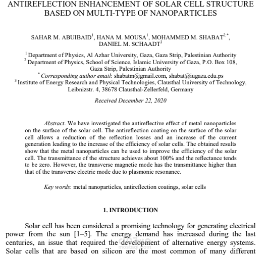 Antireflection Enhancement of Solar Cell Structure Based on Multi-type of Nanoparticles