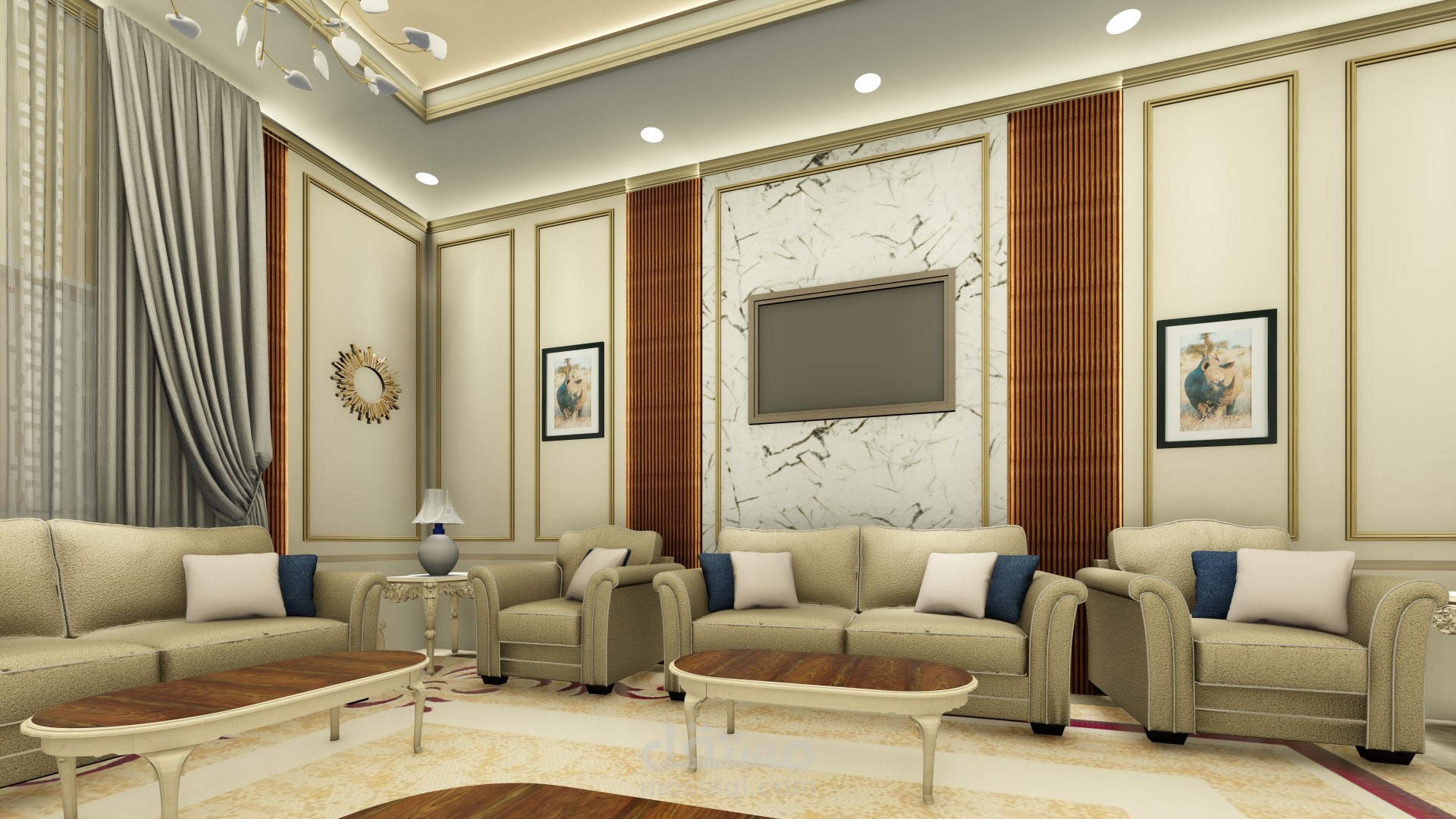 تصميم داخلي  3D  مساحته 600