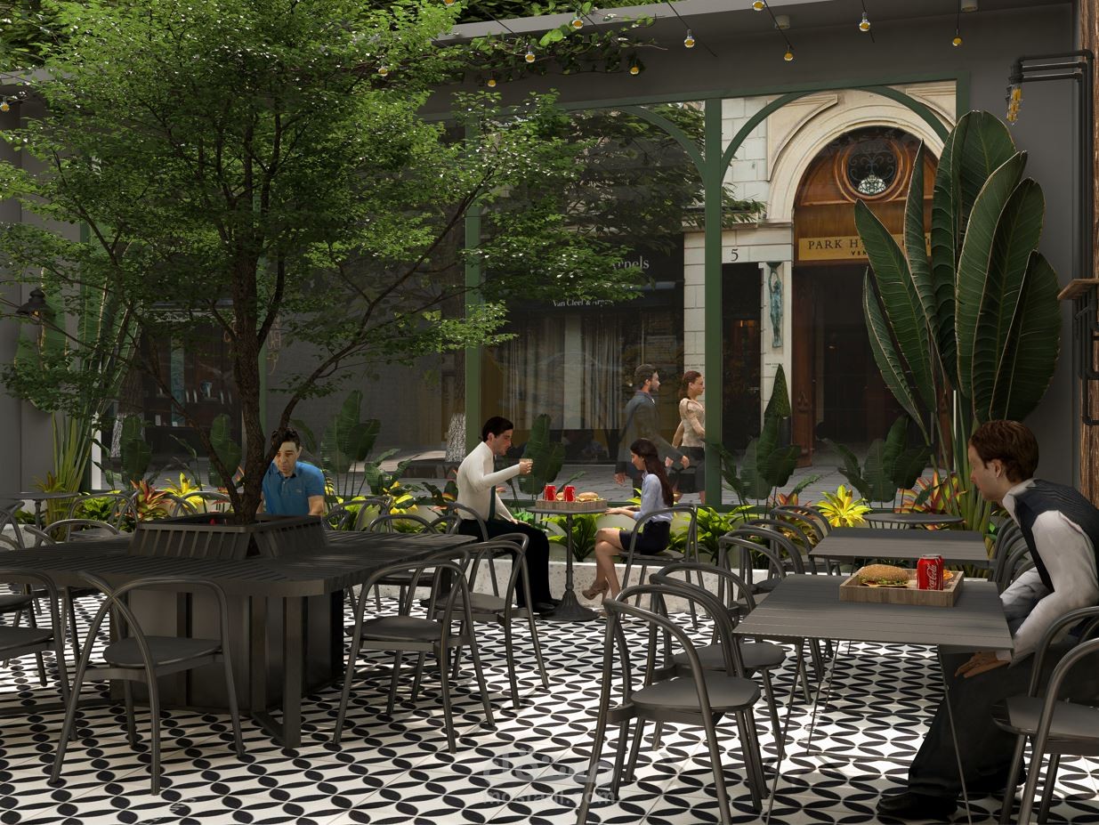 تصميم داخلي و خارجي لـ مطعم و كافية على الطراز الحديث