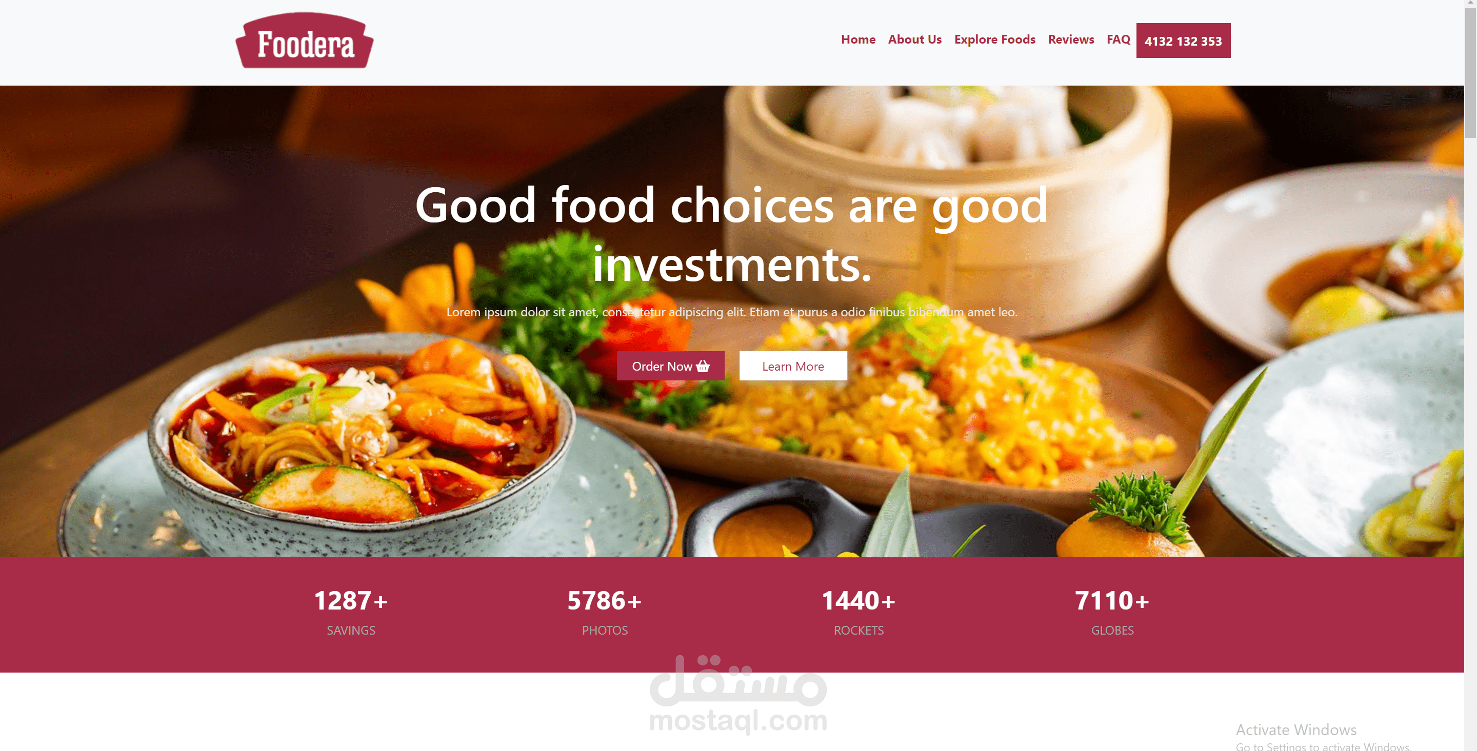 موقع الكتروني لمطعم يقدم انواع مختلفه من الاطعمة