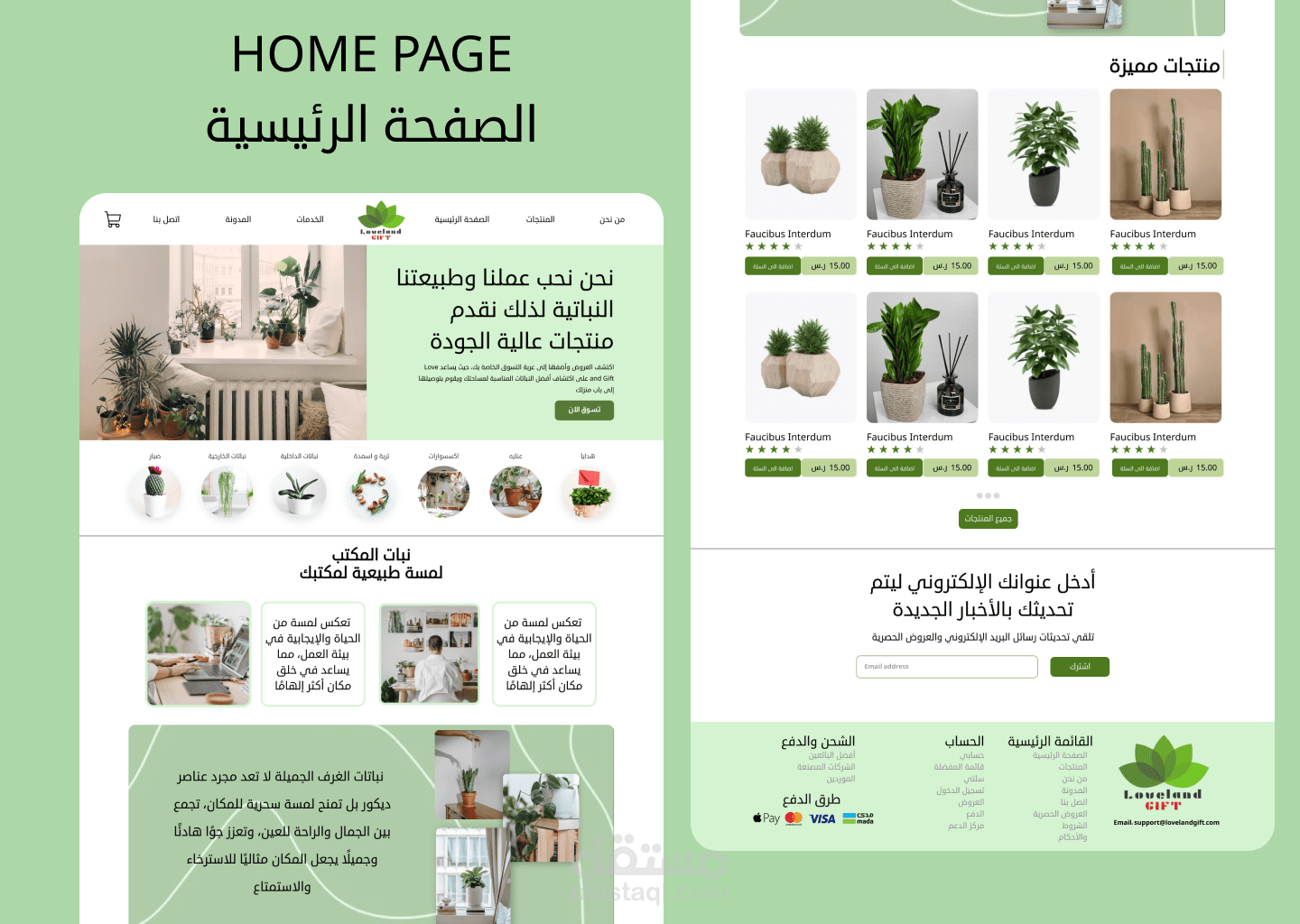تصميم UI UX موقع بيع منتجات ديكور نباتات