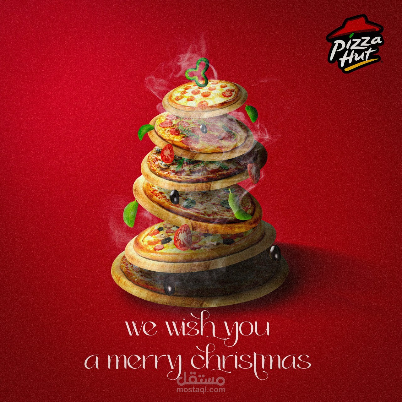 تصميم سوشيال ميديا للتهنئة بالكريسماس لبراند بيتزا هات
