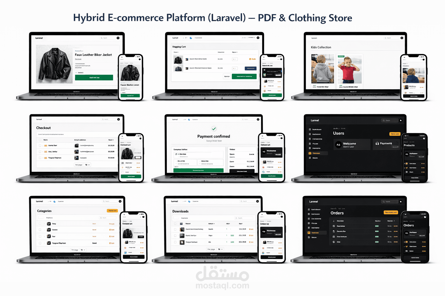 منصة تجارة إلكترونية متكاملة (Laravel) – منتجات رقمية وملابس مع نظام دفع آمن