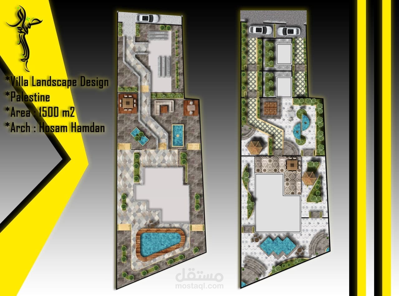 تصميم لاندسكيب فيلا 1500متر /فلسطين/