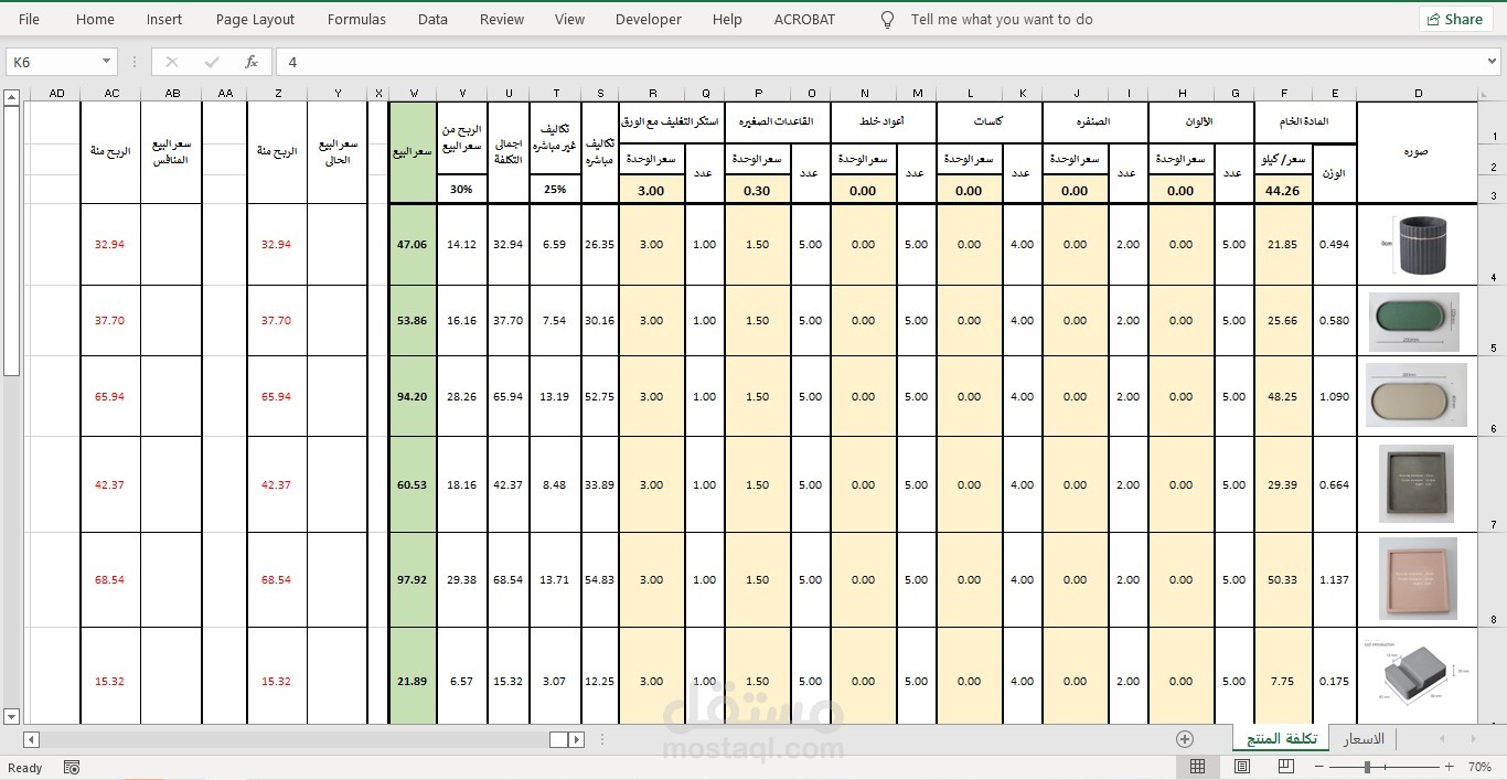 حساب تكلفة اكسسوارات مكتبية ومنزليه تيرازو مصنع يدوياً