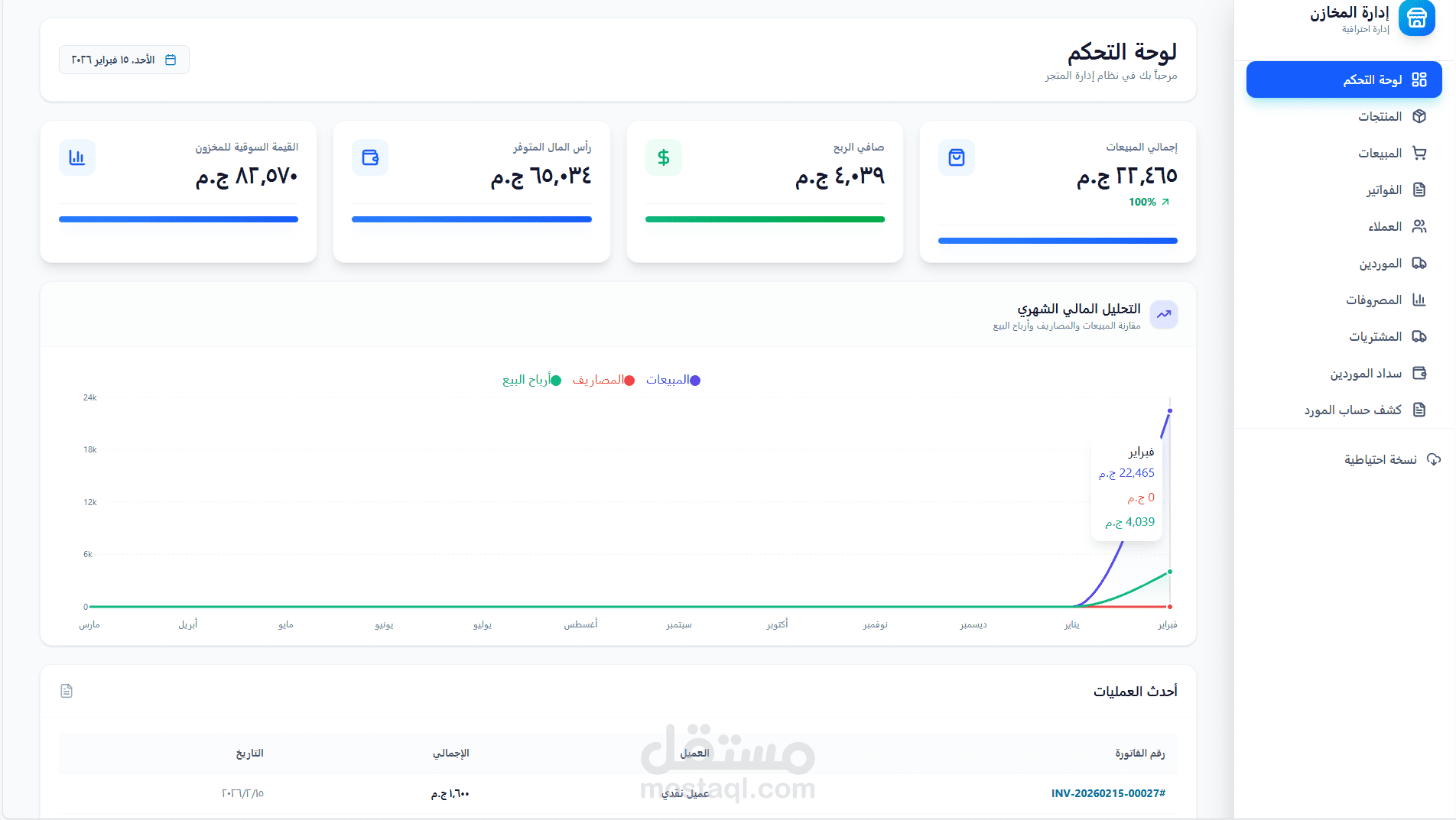 موقع داخلي (Internal System) خاص بمتجر لتسجيل عمليات البيع والشراء