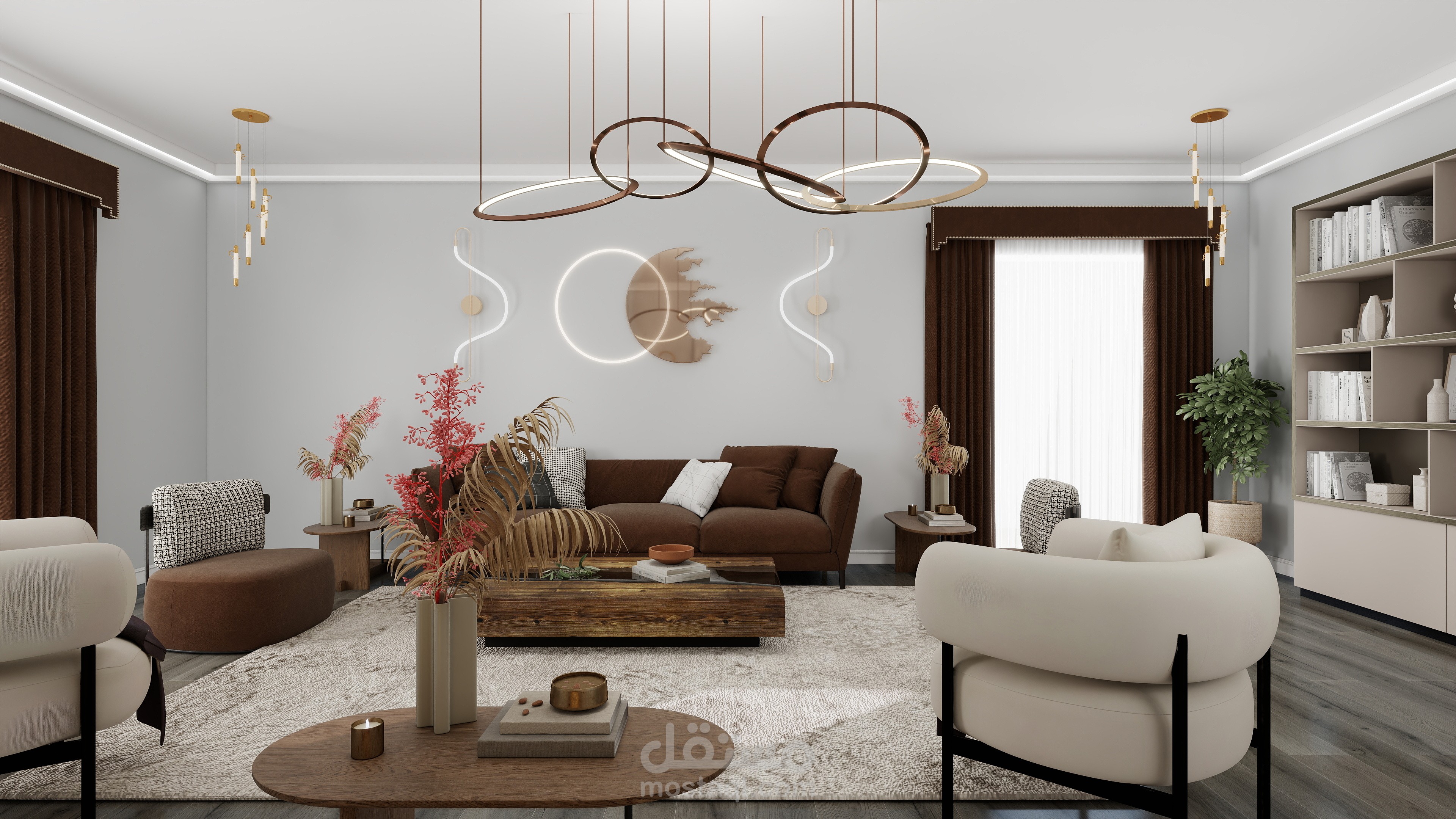 تنفيذ تصميم داخلي احترافي لـ غرفة معيشة بأسلوب يجمع بين الراحة والجمال والعملية.