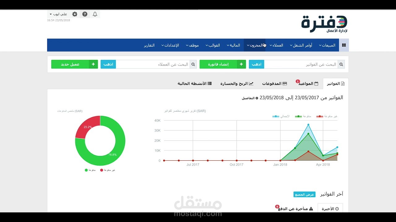 ادارة الحسابات على برنامج دفترة السحابي