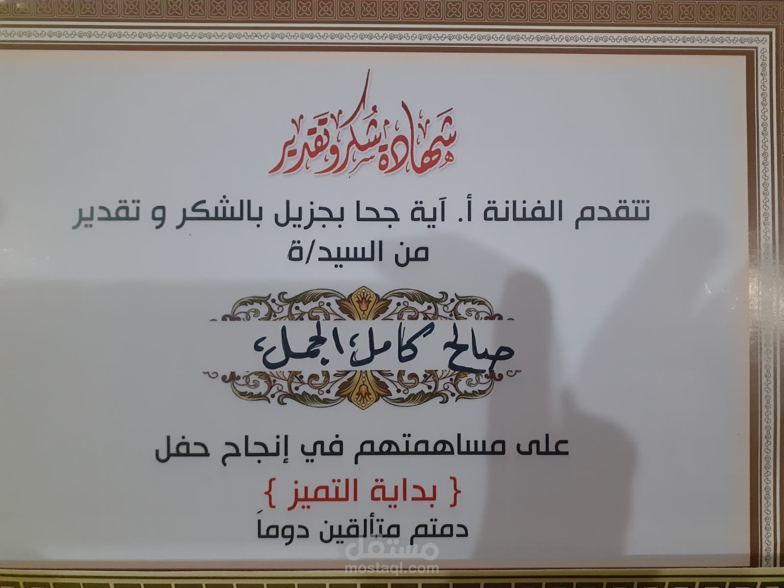 المشاركة في أتمام مشروع بداية تميز