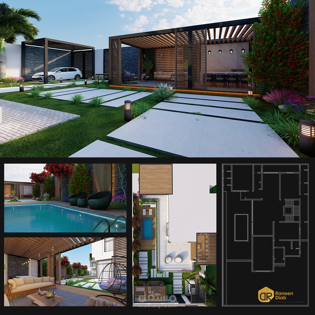 تصميم واجهة فيلا مع الحديقة الخارجية