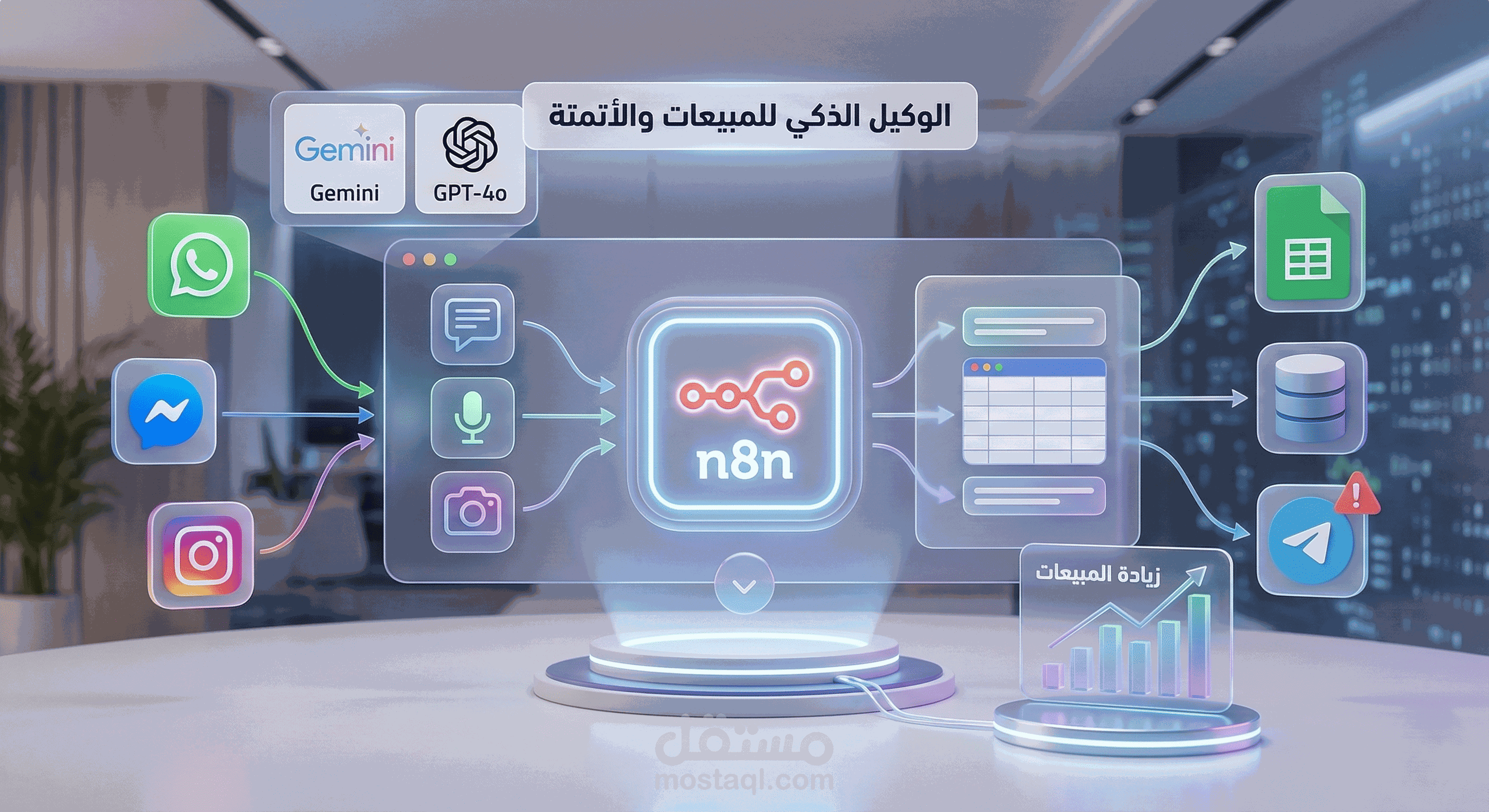 تطوير "مساعد مبيعات آلي ذكي" (AI) متكامل لواتساب، ماسنجر، وإنستجرام