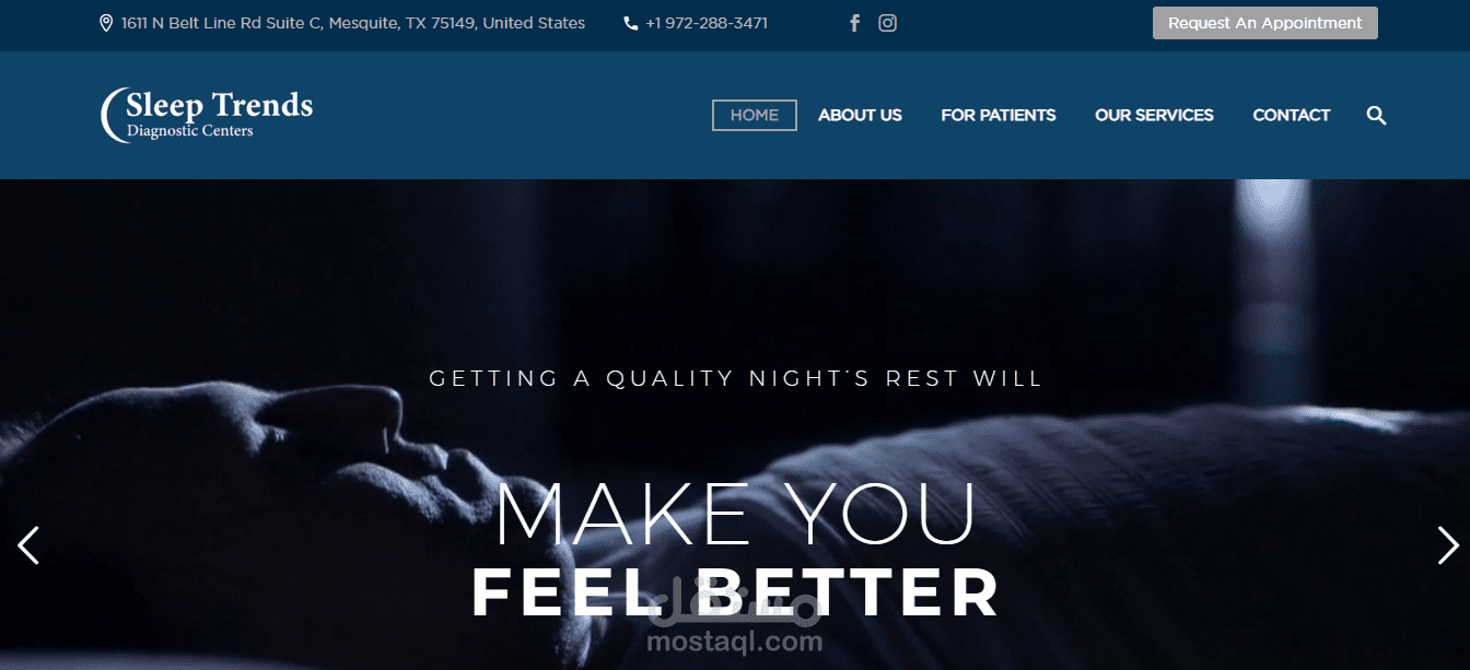 تطوير موقع ويب - WordPress - باسم Sleep Trends Centers لمركز طبي في تكساس في امريكا
