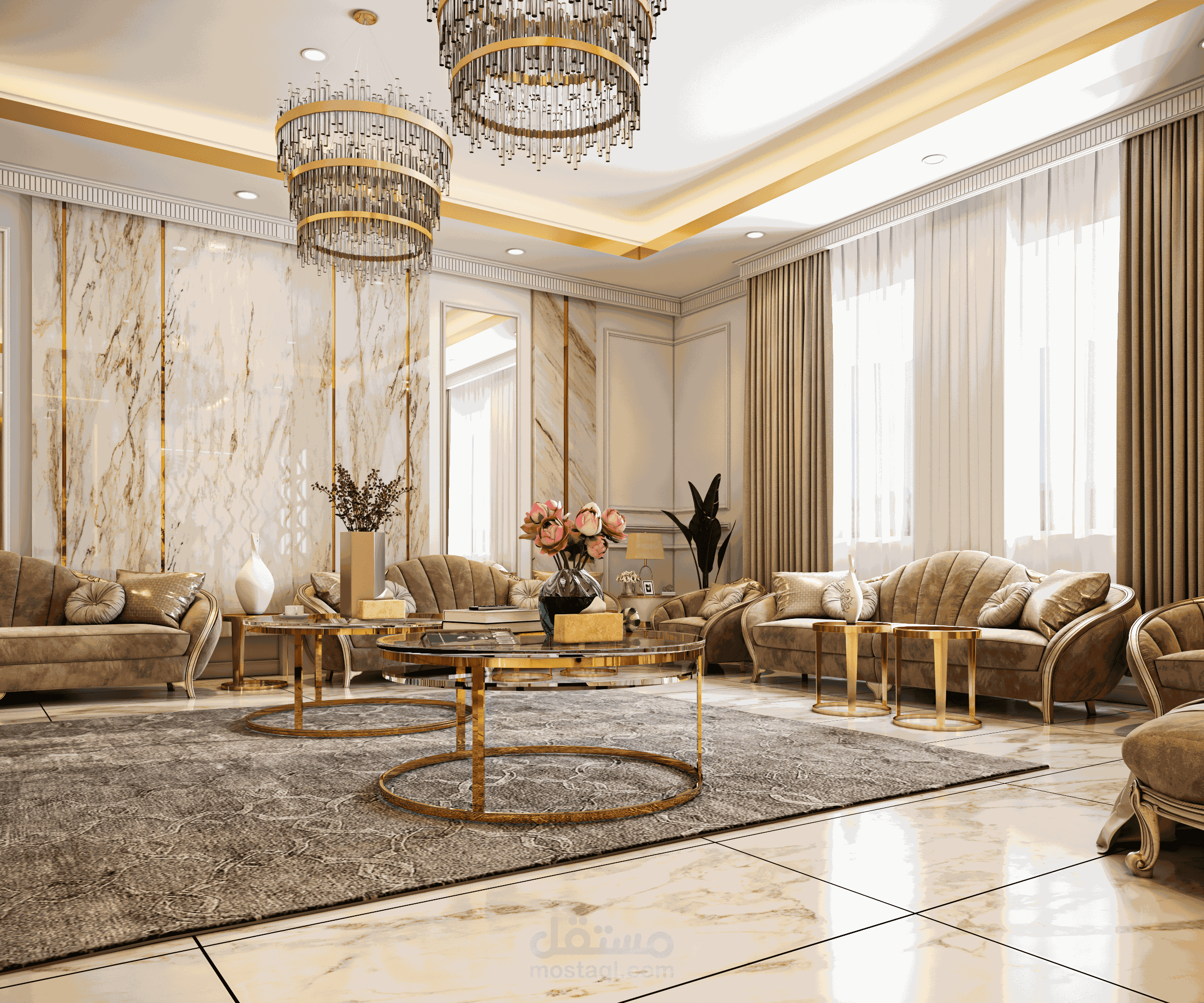 تصميم - مجلس نساء مع حمام طراز نيو كلاسيك في المملكة العربية السعودية