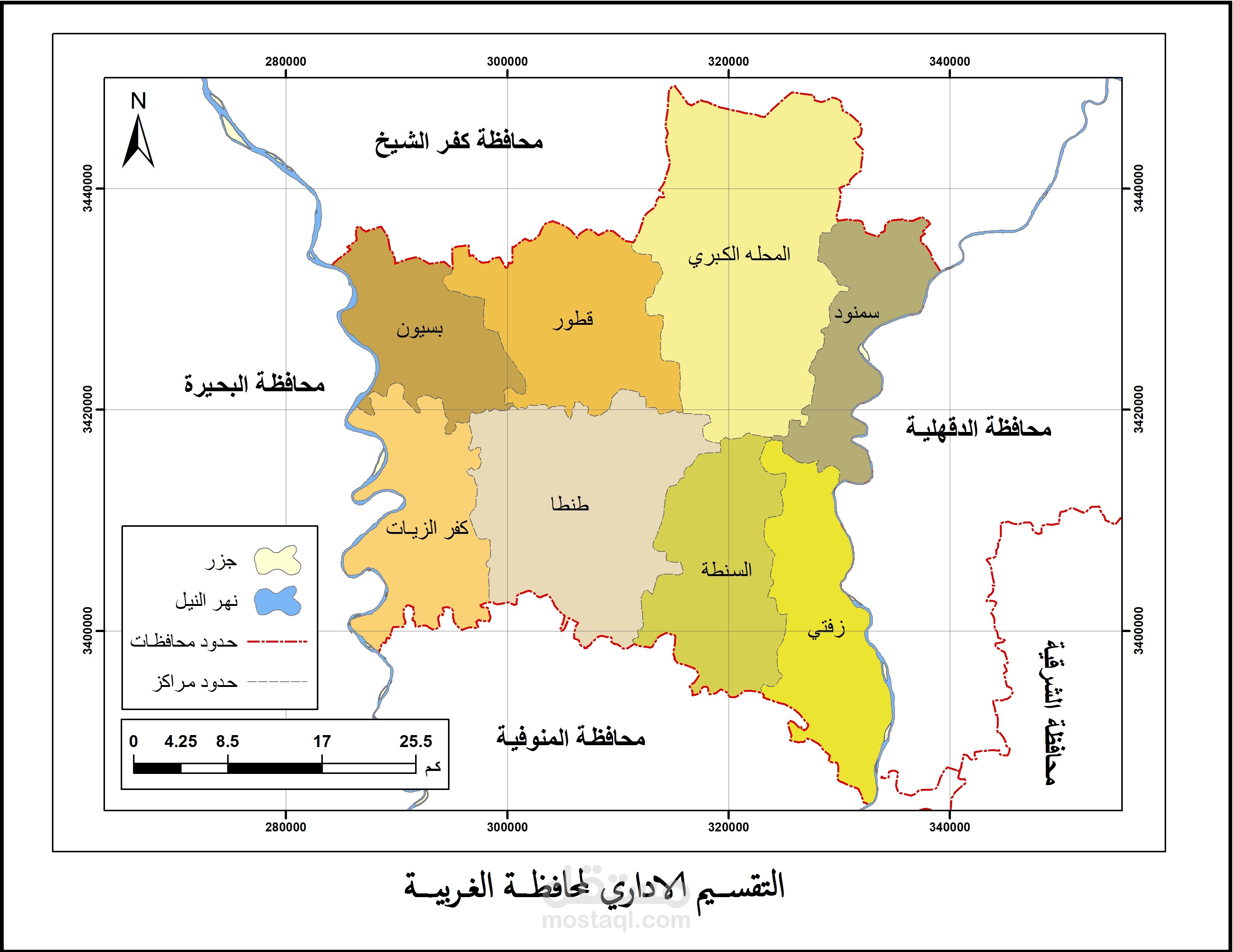 خريطة التقسيم الاداري لمحافظة الغربية - مصر