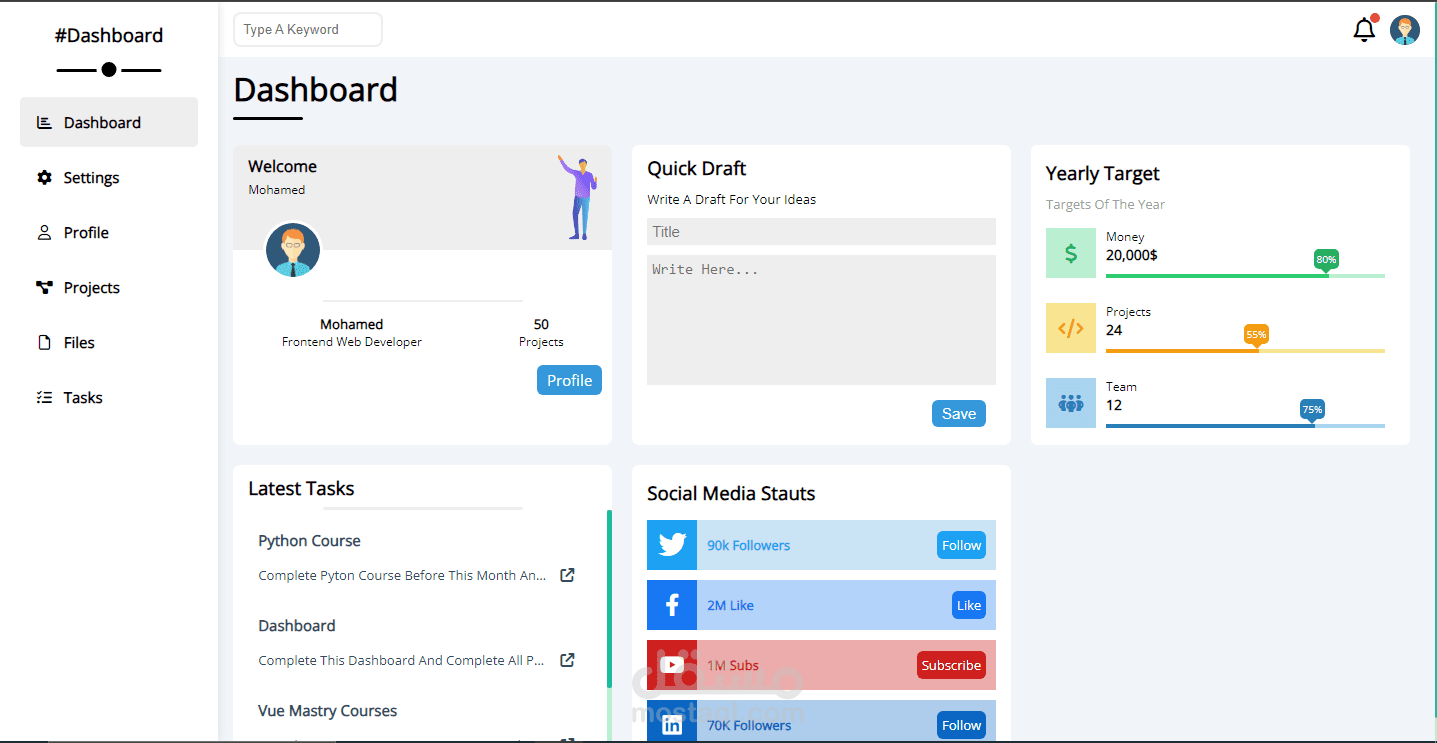 لوحه تحكم Dashboard باستخدام Vuejs